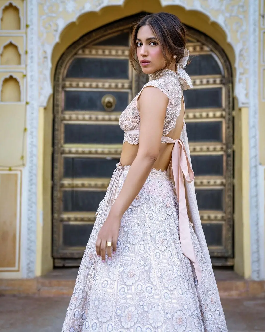 Indian Actress Bhumi Pednekar Photoshoot in White Lehenga Choli